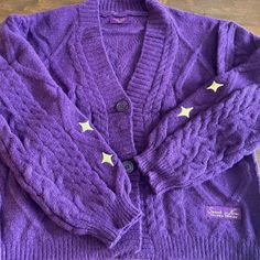 Size Medium/Large. Never Worn, Mint Condition. Comes With Included Purple Heart Confetti!! No Pets, No Smoking. Original Packaging. Purple Long Sleeve Cable Knit Cardigan, Long Sleeve Purple Cable Knit Cardigan, Trendy Purple Cotton Cardigan, Casual Purple Cable Knit Cardigan, Taylor Swift Purple, Gold Cardigan, Taylor Swift Speak Now, Heart Confetti, Purple Cardigan