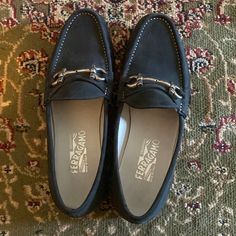 Beautiful Suede Black Loafers. Lightly Used Condition. Comes With Box Black Suede Loafers, Loafer Flats, Salvatore Ferragamo, Flat Shoes Women, Loafers, Women Shoes, Women Shopping, Black