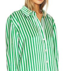 76% Acetate, 24% Polyester Dry Clean Only Front Button Closure Buttoned Cuffs Heavyweight Satin Fabric Item Not Sold As A Set Msrp $330 Size ? Chic Green Shirt For Daywear, Elegant Green Shirt For Daywear, Open Back Shirt, Green Vertical Stripes Button-up Shirt, Oversized Denim Shirt, Front Knot Dress, Shirt Style Tops, Embellished Shirt, Leopard Shirt