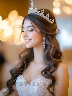 Hairstyles for Quinceanera 2024: 36 Cute Ideas with Crown, Bun, Braids for Guests, Sisters and Moms Viking Ponytail, Debut Hairstyles, Hair Quinceanera, Bun Braids, Sweet 16 Hairstyles, Half Up Hairstyle, Quince Hairstyles With Crown, Braided Half Up