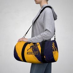 Thanks for stopping by What the Frog Design Co.! Our personalized yellow and blue volleyball duffel bag makes a great gift for that special player. Visit our homepage https://www.etsy.com/shop/whatthefrogdesignco/ to see all the product options we have available, and make sure to click the 'heart' icon to get updated when we list more new interesting designs. Features: - 100% Polyester - Black durable straps - Small and large size available - Custom name tag sewn inside Care Instructions: Before Functional Yellow Sports Bag, Yellow Sporty Bag For Outdoor Activities, Blue Volleyball, Sports Bag Tags, Gifts For Teenage Girls, Volleyball Bag, New Grandparent Gifts, Belly Shirts, Gymnastics Gifts