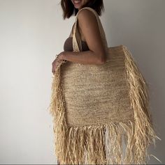 Natural raffia bag, from Madagascar, fringed beach bag Color: natural Luxury Fringe Straw Bag For Beach, Luxury Fringe Straw Bag For The Beach, Luxury Fringe Tote Bag, Luxury Fringe Beach Bag, Luxury Shopping Bag With Fringe, Luxury Fringe Bags For The Beach, Raffia Fox, Luxury Fringe Shoulder Bag For Summer, Luxury Natural Color Bags With Fringe