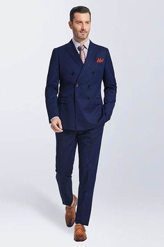 Navy Blue Double Breasted Peak Lapel Slim Fit Mens Suits-showprettydress Blue Double-breasted Semi-formal Suit, Blue Double-breasted Suits For Business Casual, Fitted Blue Double-breasted Suit, Classic Blue Suit With Double-breasted Button, Navy Double-breasted Formal Suits, Classic Blue Double-breasted Suit, Elegant Blue Three-piece Suit With Buttons, Elegant Blue Double Breasted Suit, Blue Slim Fit Double Breasted Suit For Formal Occasions