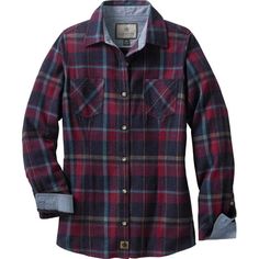 Let loose in our timeless flannel, featuring a classic design with chambray lined collar and cuffs. Made of soft brushed mid-weight cotton flannel, this yarn-dyed shirt is just right and very comfortable. Wear it alone or layer up during those brisk fall days. Pairs perfectly with our Women's Quilted Vest. Size: 1X.  Color: Red.  Gender: female.  Age Group: adult.  Pattern: plaid. Womens Flannel Shirt, Husband Shirts, Women's Button Down Shirt, White Tail, Casual Tops For Women, Long Sleeve Plaid, Plaid Flannel Shirt, Sangria, Flannel Shirt