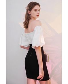 Buy chic black and white semi party dress off shoulder with sleeves high quality at affordable price online. Free shipping and pro custom service since 2009. Black And White Semi Formal Dress, Elegant Party Dress With Off-shoulder Boat Neck, Elegant Off-shoulder Dress For Party, Elegant Off Shoulder Boat Neck Dress For Party, Elegant Off-shoulder Boat Neck Dress For Party, Elegant Off-shoulder Boat Neck Party Dress, White Off Shoulder Mini Dress For Formal Occasions, Formal White Off Shoulder Mini Dress, White Off-shoulder Mini Dress For Formal Occasions