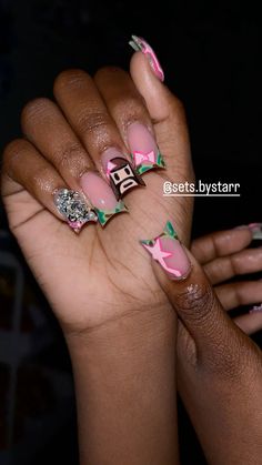 #bape #bapenails #nailinspo #blingbling Bathing Ape Nails, Square Duck Nails, Brent Faiyaz Nails, Short Bape Nails, Pink Bape Nails, Hype Beast Nails, Bf Name On Nails, Ny Nails Design, 90s Airbrush Nails