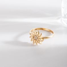 14K Real Gold Dainty Sun Ring, Solar Celestial Sun Band Ring, Glowing Sun Band Ring, Handmade Gold Ring, Perfect Gift for Her, Everyday Use 📘 D E T A I L S * Solid Gold (real gold, no gold-filled or no gold plated material) * Karat: 14K (585), 18K (750) * Gold color: Yellow, rose, and white * Sun Height: 12 mm approx. Measurements may vary slightly due to handwork. 🎁 P A C K A G I N G * All items are nicely packaged ready to gift in jewelry boxes. * You can add the text that you want to be wri Sunflower Design Rings Suitable For Gifts, Anniversary Rings With Sunflower Design, Sun Ring, Goddess Aesthetic, Handmade Gold Ring, Celestial Sun, Handmade Gold, Opal Ring, Jewelry Boxes