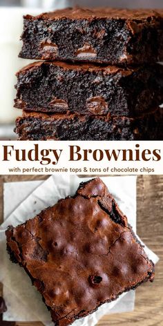 fudge brownies with perfect brownie tops and tons of chocolate chips