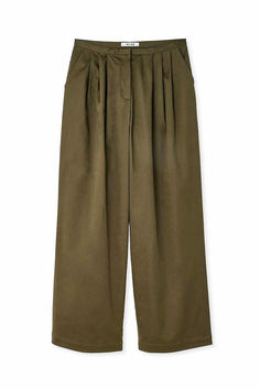 Cotton Mid Waist Trousers Olive Wide Leg Cargo Pants For Work, Olive Wide Leg Work Pants, Olive Wide Leg Pants For Work, High-waisted Olive Pants For Work, High Waist Olive Pants For Work, Olive Workwear Pants With Side Pockets, Olive Pants With Side Pockets For Workwear, Olive Wide Leg Pants For Fall, Fall Khaki Wide Leg Pants With Side Pockets