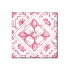 a pink and white tile with flowers on it