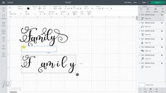 an image of some type of lettering on a computer screen with the word family in cursive writing