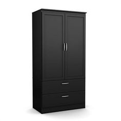 a tall black cabinet with two drawers