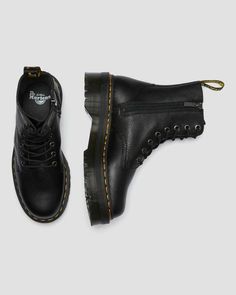 Jadon Boot Pisa Leather Platforms | Dr. Martens Jadon Pisa, Mens Suede Slippers, Jadon Boots, Dr Martens Jadon, Leather Platform Boots, Yellow Heels, Black Platform Boots, Velvet Trousers, List Ideas