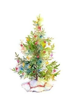 a watercolor painting of a small christmas tree