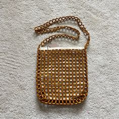 New! Crown Vintage Wood Beaded Crossbody Bag Drawstring Closure Shoulder Strap With 20" Drop Interior Fabric Pouch 10½" L X 1" W X 11" H Brown Shoulder Bag With Chain Strap For Vacation, Brown Bags With Chain Strap For Vacation, Brown Bag With Chain Strap For Summer, Brown Shoulder Bag With Chain Strap For Summer, Brown Vacation Bag With Chain Strap, Beaded Crossbody Bag, Fabric Pouch, Crown Vintage, Diy Bags