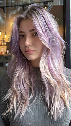 25 Silver Hair Color Ideas That Define Effortless Sophistication Blonde To Lavender Hair, White Hair Purple Highlights, Purple Hair For Blondes, Subtle Purple Highlights Blondes, Silver And Lavender Hair, Lavender Hair Blonde, Light Purple Hair Highlights, Blond Hair With Purple Highlights, Purple In Blonde Hair