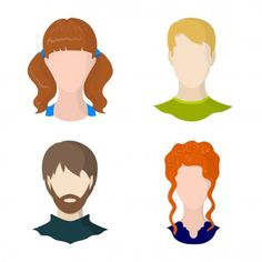 four different types of people's heads with long hair and beards on them