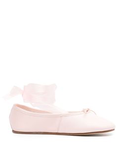 light pink calf leather smooth grain ribbed trim logo at the sole round toe front tie fastening tie-fastening ankle strap canvas lining branded leather insole leather outsole Metallic Flats, Formal Loafers, Shoes Pink, Crossbody Tote Bag, Ballerina Shoes, Crossbody Tote, High End Fashion, Ballerinas, Leather Accessories