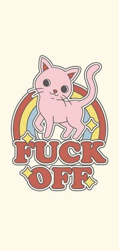 a pink cat that is on top of the word f k o efg