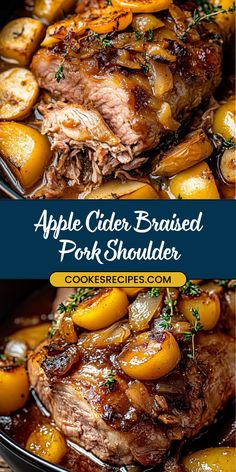 an apple cider braised pork shoulder with potatoes