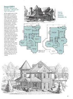 an architectural drawing shows the plans and elevations for a house with three floors, two stories