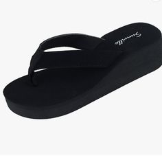 Brand New But No Box! Fabric Type: 100% Synthetic Platform Height: 1" Outer Material:Canvas Closure Type: Slip On Color: Black Size: 6 About This Item Canvas Thong Upper Soft And Comfortable Footbed Stylish Footbed Design Perfect For Casual Wear Approximately 1.75 Inch Wedge Heel Description New Women's Canvas Thong Wedge Flip Flop Sandals. These Wedge Sandals Have An Approx 1.75 Inch Wedge Height And A Soft Foot Bed Making Them Very Comfortable To Wear And Perfect For Casual Wear. Brand New, Pr Black Toe Post Wedge Sandals With Cushioned Footbed, Black Toe Post Wedge Sandals For Beach Season, Black Toe Post Wedge Sandals For Vacation, Black Toe Post Wedge Sandals For Beach, Black Platform Slippers With Wedge Heel For Vacation, Black Wedge Heel Platform Slippers For Vacation, Black Toe Post Flip Flops For Beach Season, Trendy Black Platform Slippers For Beach, Black Platform Flip Flops For Beach