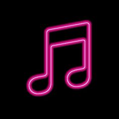 a neon pink music note on a black background