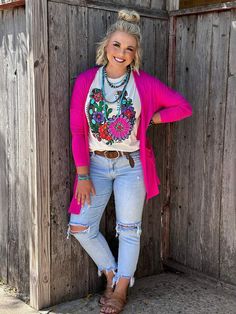 Gorgeous, deep bright hot pink Matches the Texas Leopard & Mama Leopard tees perfectly Designed by our favorites at Texas True Threads Great fit and feel, extremely comfortable Size down Small - 2XLarge available Horseshoe Design, Lucky Horseshoe, Mom Outfits, Western Outfits, Spring Summer Outfits, Western Wear, Bold Colors, Western Fashion, Spring Outfits