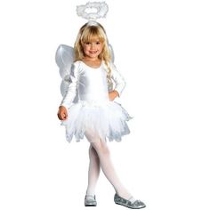 Let her inner angel shine through. This gorgeous costume has everything she needs to do just that. The all-white leotard comes with sheer tights, a tutu, wings and a halo. She'll light the way through the neighborhood. Any scary monsters will instantly disappear. Toddler Angel Costume, Kids Angel Costume, Girls Angel Costume, Angel Dress Up, Angel Halloween Costumes, Angel Kids, White Tutu, Angel Outfit, Angel Costume