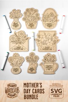 the mother's day cards bundle is shown with markers and crayon pens