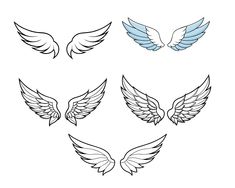 four different types of wings on a white background, each with one wing in the center