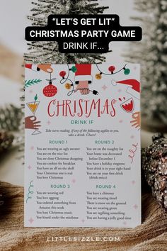 a christmas party game with the words, let's get litt drink if