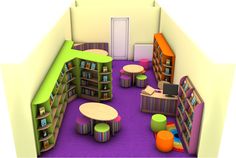 Colourful Library, Primary School Library, Library Project, School Library Design, Project School, Color Library, Library School, Library Interior, Preschool Decor