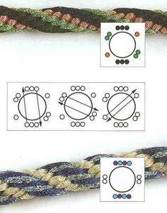 the instructions for how to tie a rope with two different colors and patterns on it