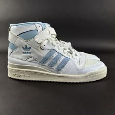 Adidas Forum Light Blue, Adidas Forum High, Adidas High Tops, Adidas Forum, Lit Shoes, Walk In My Shoes, Aesthetic Shoes, Swag Shoes, Blue Adidas