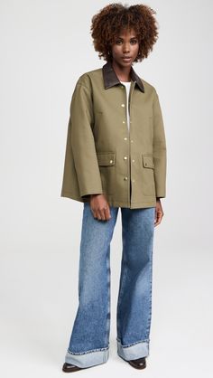 Find RAG & BONE Cassidy Barn Jacket on Editorialist. Fabric: Heavyweight, non-stretch twill. Faux leather collared neck. Long sleeves. Snap placket. Flap and slant front pockets. Shell: 100% polyester. Trim: 100% polyurethane. Lined. Lining: 51% viscose/49% polyester. Dry clean. Imported, Vietnam. Measurements: Measurements from size XS Length: 27.25in / 69.0cm, from shoulder Barn Jacket Outfits, Aw 2024, Barn Jacket, Canvas Jacket, Rag And Bone, Leather Collar, Rag & Bone, Style Me, Fabric Weights