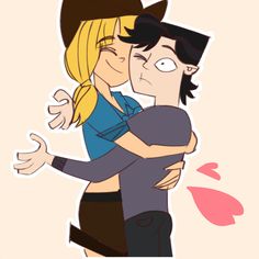 two people are hugging each other and one is wearing a cowboy hat