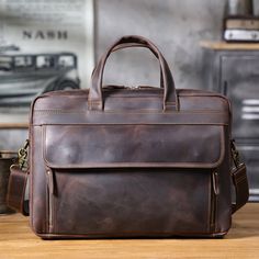 Vintage 17“ Leather Briefcase Full Grain Leather Messenger Bag Men Leather Travel Laptop Bag, Crossbody Bag A Full grain leather briefcase that expresses perfect harmony between hard and soft. Top-quality full grain leather gives a sentimental feel, but the lines convey a light touch of modern. Timeless and current. Urban practicality with charisma.Briefcases for men are more than an accessory. A leather briefcase bag is an extension of who you are and what you believe in. When we craft leather briefcase bags for men, they are designed to securely house what’s necessary for taking care of business. Practicality is included, as this design snugly fits your 17" laptop, features spacious inner pocket for pens or phone.Leather briefcase for men can be a great addition to any outfit and an exce Leather Bags For Men, Leather Briefcase Bag, Messenger Bag Leather, Leather Messenger Bag Men, Laptop Travel Bag, Briefcase Bag, Leather Briefcase Men, Leather Suspenders, Dark Coffee