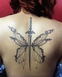 Tattoos Wings Back, Fair Wing Tattoo, Fairy Back Tattoo Wings, Faerie Wing Tattoo, Fairy Spine Tattoos For Women, Celtic Fairy Tattoo, Fairy Wing Spine Tattoo, Anime Back Tattoo Women, Gothic Fairy Wings Tattoo