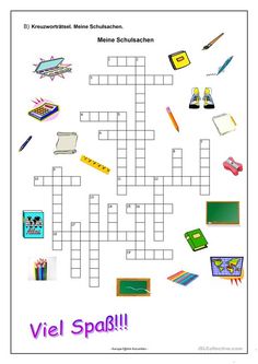 a crossword puzzle with school supplies and pencils on the page, which includes an image