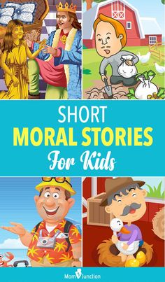 the cover of short moral stories for kids with pictures of farm animals and farmer's