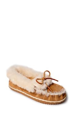 Plush genuine-shearling trim and lining bring ultimate comfort and warmth to this sheepskin slipper set on a grippy rubber sole for indoor-and-outdoor wear. Leather and genuine-shearling (Dominican Republic) upper/genuine-shearling lining/rubber sole Imported Casual Shearling Slippers For Indoor, Casual Indoor Shearling Slippers, Winter Sheepskin Slippers With Suede Lining, Casual Shearling Closed Toe Slippers, Casual Closed Toe Shearling Slippers, Winter Sheepskin Slippers With Rubber Sole, Cozy Shearling Slip-on Slippers, Comfortable Sheepskin Slippers With Leather Sole, Cozy Sheepskin Slippers With Round Toe