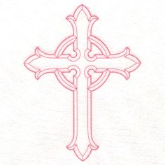 a cross is shown in the middle of a white paper with red stitching on it