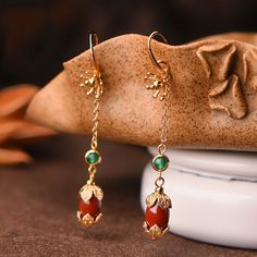 Red Long Earrings    #earrings #red #jewelry Agate Drop Earrings, Women Gold Jewelry, Miao Silver, Rings Beads, Metal Pendants, Jewelry Stones, Boho Jewellery, Agate Earrings, Tassel Drop Earrings