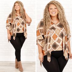 Part office-chic, part boho-chic, this top is the perfect choice for the season! Featuring a gorgeous geometric, floral pattern set against a bold, season-appropriate hue, this lovely top is sure to make a statement in any setting! 95% Polyester, 5% Spandex Chic Spring Tops With Geometric Pattern, Flowy Patterned Tops For Day Out, Bohemian Brown Blouse For Day Out, Bohemian Blouse With Vibrant Fall Print, Chic Patterned Tops For Day Out, Chic Colorful Pattern Blouse For Day Out, Chic Patterned Tops With Abstract Print, Flowy Boho Print Patterned Tops, Chic Blouse With Colorful Pattern For Day Out