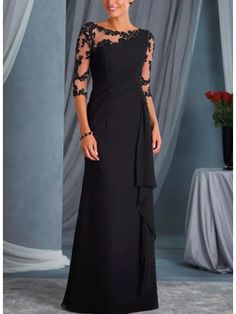 Sheath / Column Mother of the Bride Dress Plus Size Bateau Neck Floor Length Chiffon Lace Half Sleeve with Lace Wedding Guest Dresses 2022 7544943 2022 – $128.79 Tight Black Dress, Sukienki Plus Size, Groom Dresses, Elegant Prom Dresses, Elegant Party Dresses, Elegant Maxi Dress, Evening Gowns Elegant, Bateau Neck, Half Sleeve Dresses