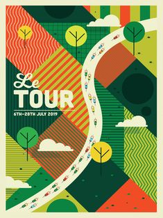 a poster for the tour with an image of a winding road and trees on it