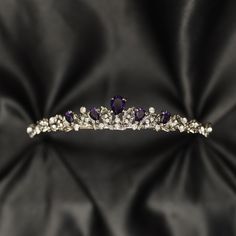 Sadie's Tiara in Silver - White Gold Color Metal, Faux Amethyst Purple Color Crystal, Low Profile & Minimalist by AuburnAndMainShop on Etsy Purple Wedding Tiara, Purple Tiara Aesthetic, Pretty Tiaras, Tiara Aesthetic, Simple Tiara, Amethyst Tiara, Purple Tiara, Small Tiara, Amethyst Purple Color