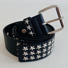 Y2k 2000s star studded black and silver grunge emo belt these belts are unisex  beautiful star design 1.5W x 43L brand new Yk2 Belts, Belts Aesthetic, Star Belt, Emo Grunge, Studded Belt, Black Leather Belt, Star Design, Suspender Belt, Star Studs