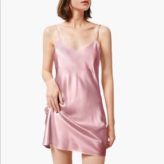 The Softest Dress, Perfect For Summer Day Or Night Elegant Pink Slip Dress For Daywear, Feminine Silk Sleep Dress, Elegant V-neck Sleep Dress, Elegant Spring Mini Dress For Night, Feminine Silk Dress For Night, Feminine Silk Night Dress, Elegant Pink Slip Dress For Night, Feminine Summer Night Slip Dress, Elegant Night Dresses For Spring